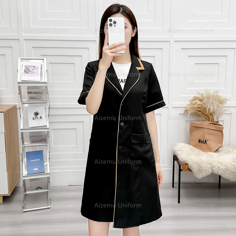 Medical Lab Hospital - black beauty uniform with beautician robe